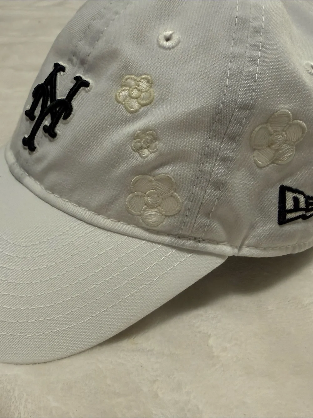 Kids White Embroidered Floral Baseball Cap with NY Logo